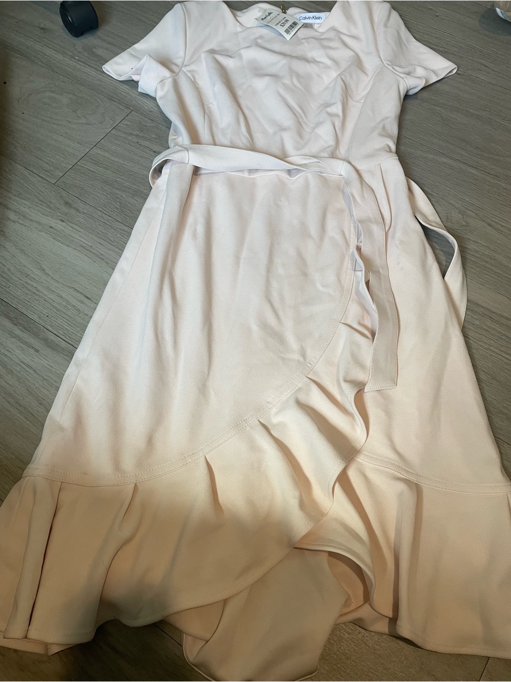 Calvin Klein Light Pink Ruffle-Wrap Midi Dress